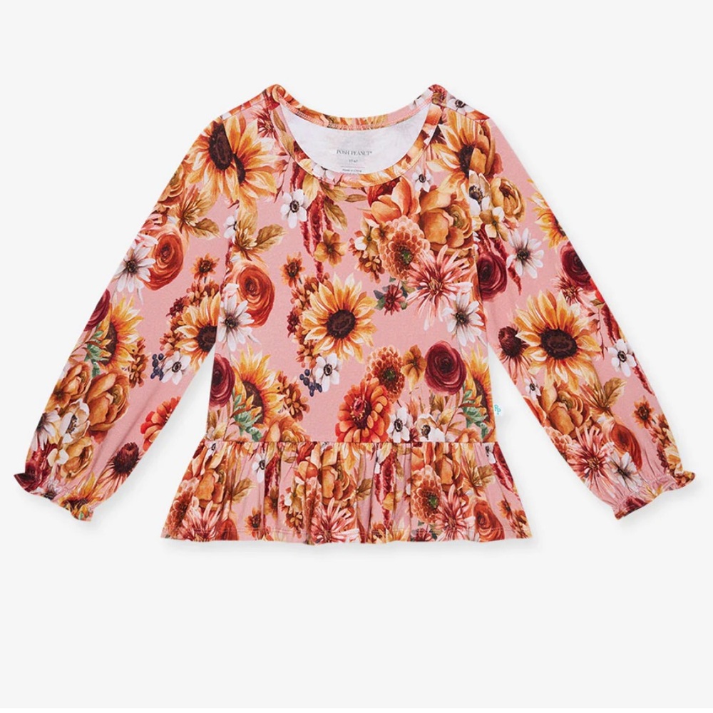 Posh Peanut Brigitta Bamboo French Terry Long Sleeve Ruffled Hem Top